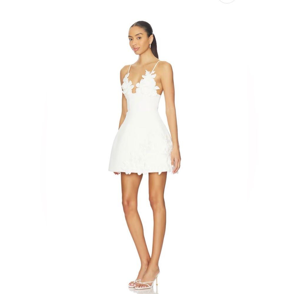 New BRONX BANCO Emma White Floral Appliqué Strap Mini Wedding Dress - Picture 2 of 15